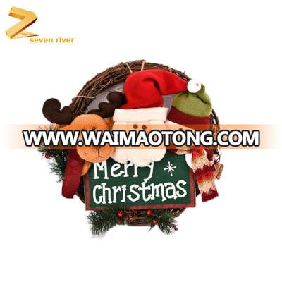 Factory handmade rattan Christmas decorative garland with snowman Santa Claus