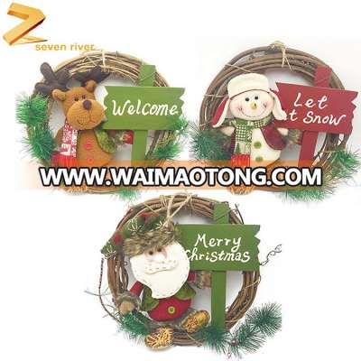 Factory wholesale wreath rattan ring hanging eco Christmas decorations Santa Claus snowman christmas garland