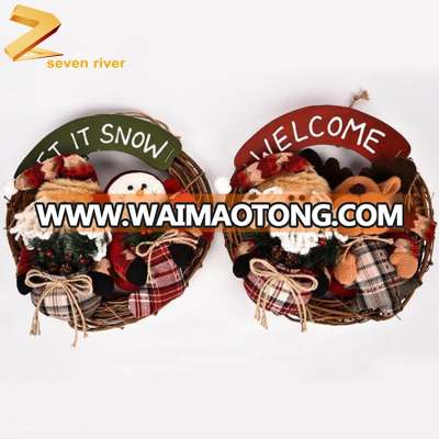 Factory handmade rattan Christmas snowman Santa Claus deer garland for Christmas decorations