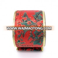 Christmas Tree Decoration Gold Wired Red Satin Ribbon Factory