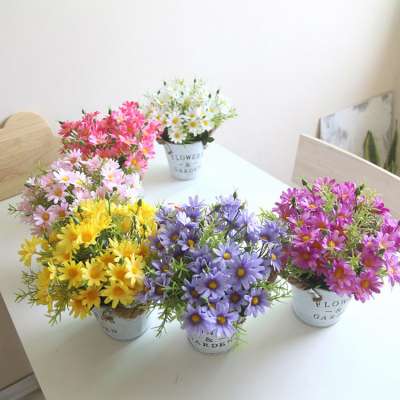 Wholesale artificial daisy iron bucket flower pot plant set